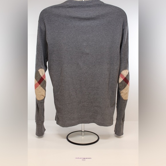 Burberry Brit Grey Long Sleeve Shirt Nova Check Elbow Patches Size M - Picture 2 of 3